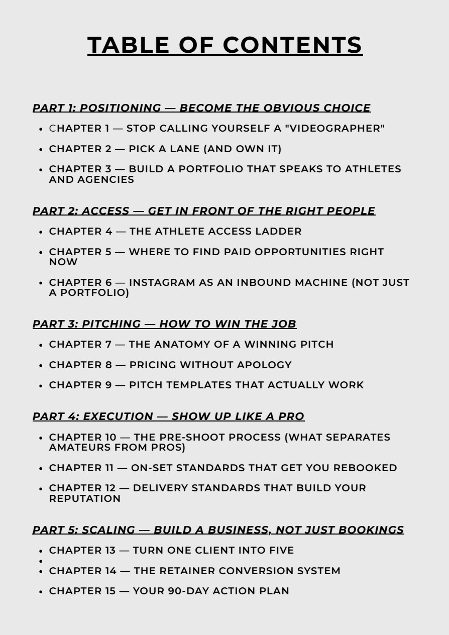 Sports Videographer Playbook — Contents · page 2